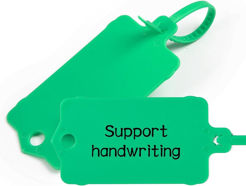 LeadSeals 100pcs Blank Plastic Tags for Labeling Reusable Hanging Tags Ties Key Tag Storage Labels Waterproof Plastic Mark Label Writable Hang Sign with One Marker Pen (Green) - Image 2
